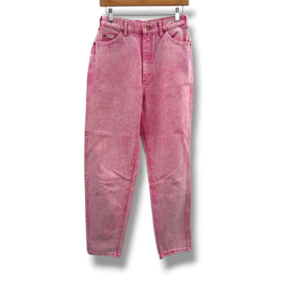 Vintage Lee High Waisted Mom Jeans Womens 28 Pink Acid Wash Tapered Leg USA Y2K‎